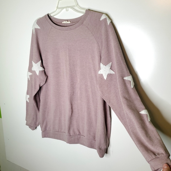 Easel Star Patch Pullover Sweatshirt Mauve Pink - Picture 2 of 7